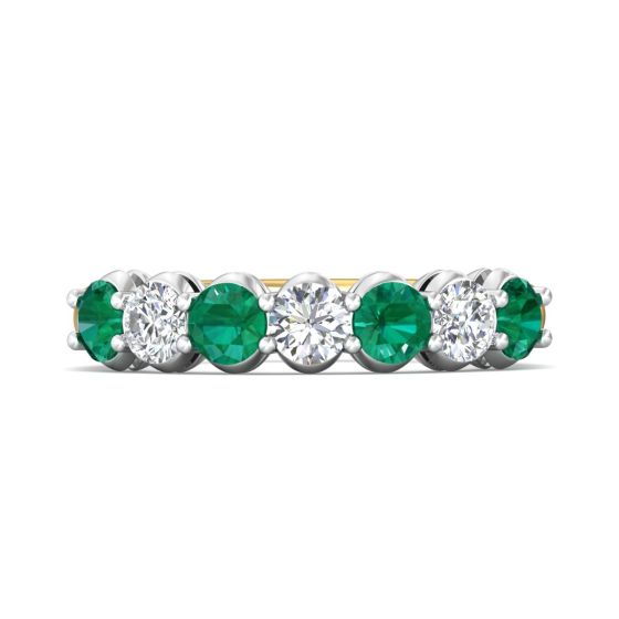 Four Stone Emerald Diamond Women's Wedding Ring Share Prong Setting In 18K White and Yellow Gold 