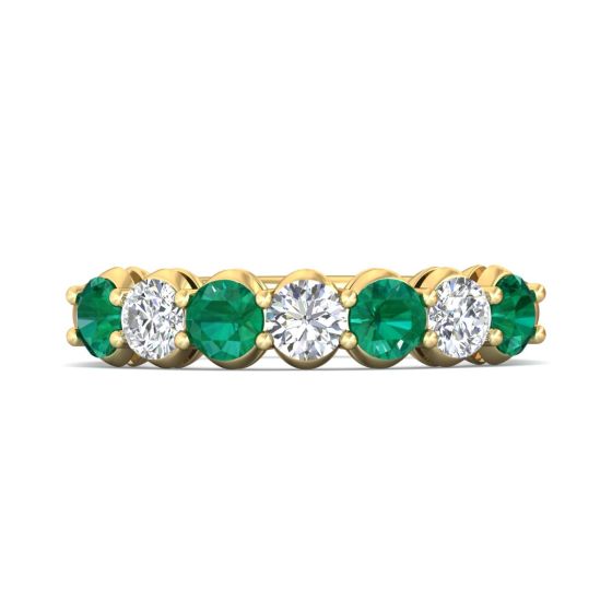 Eternity Emerald And Diamond Wedding Ring Share Prong Setting In 18K Yellow Gold