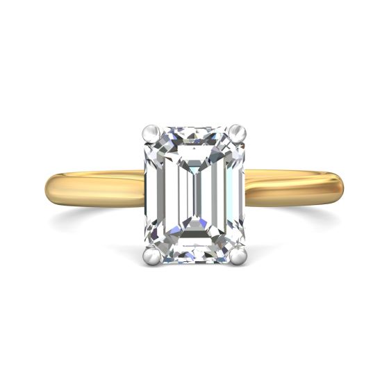 Emerald Cut Solitaire Diamond Engagement Ring With a Tapered Plain Band -18K Yellow