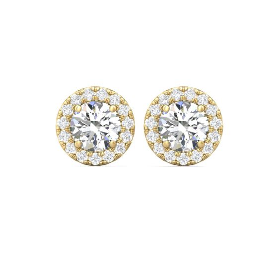 2.60CT Lab Grown Diamond Stud Halo Earrings IGI Certified 4 Prongs Setting Centre Side Stone Pave Setting In 18K Yellow Gold 