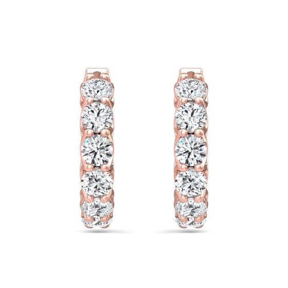 Hoop Diamond Earrings In And Out Share Prong Scallop Setting In 18K Rose Gold 