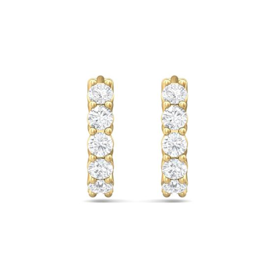 Circle Round Cut Diamond Hoop Earrings Share Prong Setting In 18K Yellow Gold 