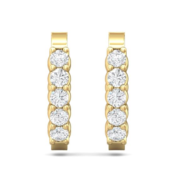 Oval Shape Hinged Hoop Diamond Earrings In And Out Share Prong Setting In 18K Yellow Gold