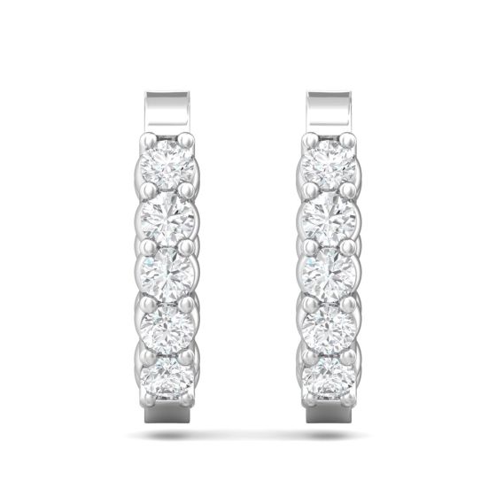 Hoop Diamond Hinged Snap Back Earrings In And Out Share Prong Setting In 18K White Gold 