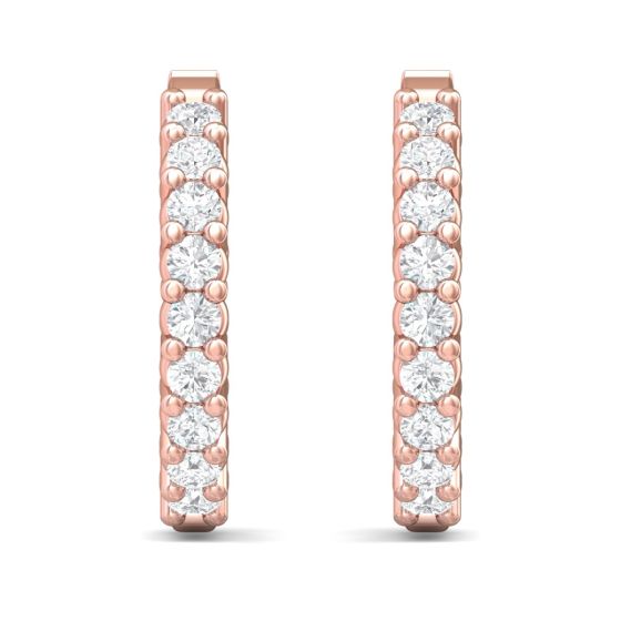 1.00CT Hoop Round Shape Earrings Diamond Share Claw Setting Hinged  In 18K Rose Gold