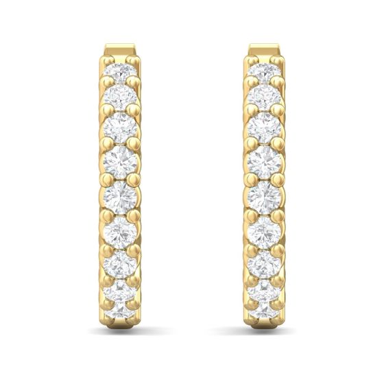 1.00CT Hoop Diamond Earrings Round  Shape Share Prong In And Out Setting In 18K Yellow Gold 