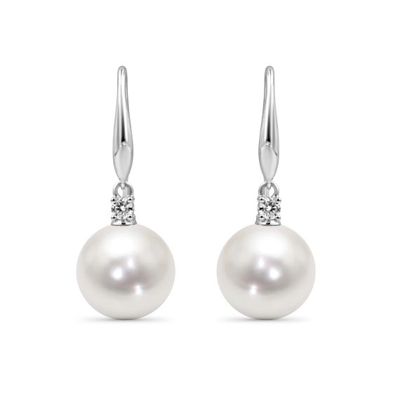 18K White Gold Diamond South Sea Pearl Earrings