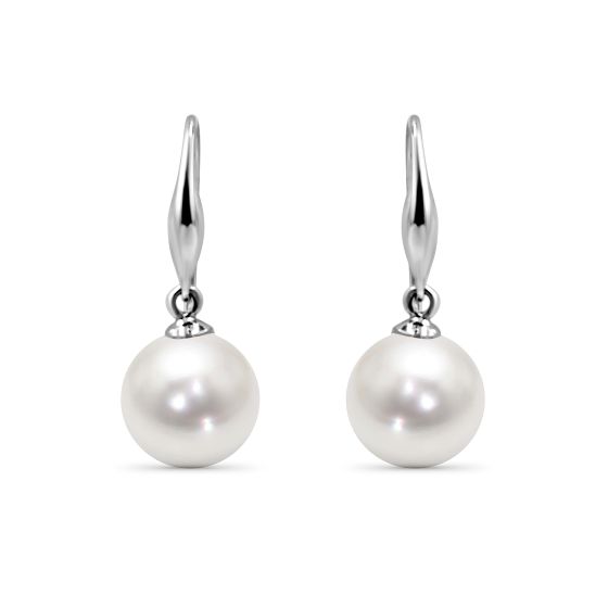 18K White Gold White South Sea Pearl Earrings European Clasp