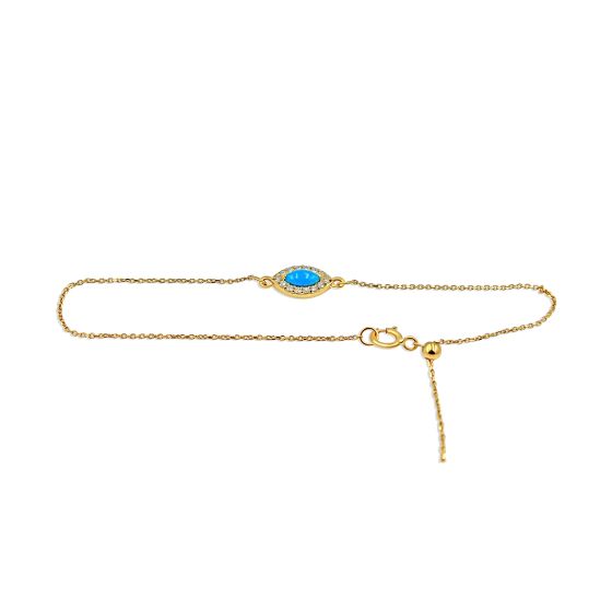 9K Yellow Gold Diamond Evil Eye Bracelet Marquise Cut Natural Turquoise 