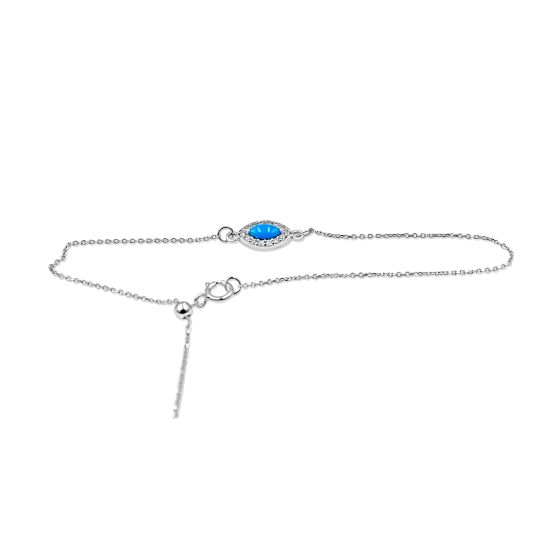 9K White Gold Diamond Evil Eye Bracelet with Natural Turquoise Centre stone 