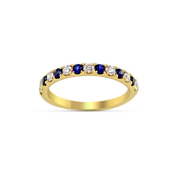 Anniversary Sapphire Diamond Wedding Band Claw Setting In 18K Yellow Gold 