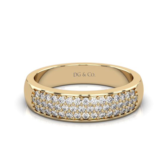 18K Yellow Gold Diamond Anniversary Ring 3 Row Pave Setting 