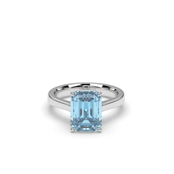 4.50CT Emerald Cut Santa Maria Natural Aquamarine Ring Set in 18K White Gold 