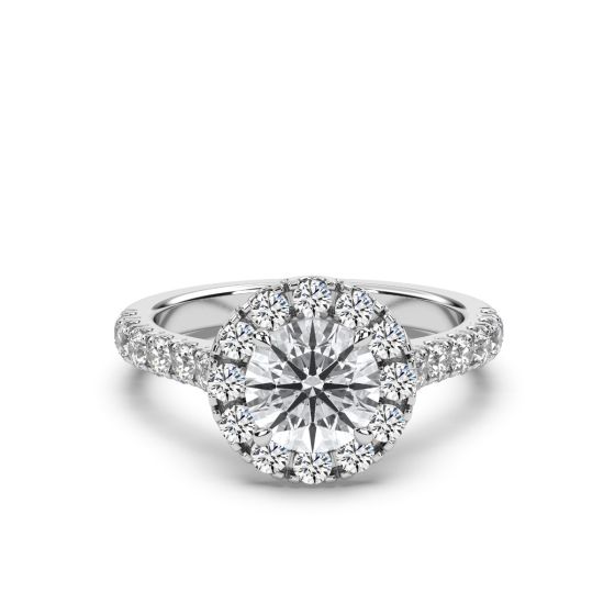 Halo Diamond  Engagement Ring  Pave Setting Set in 18 Karat white Gold 
