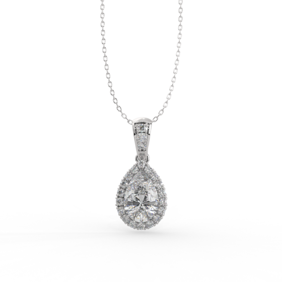 Pear Shape Halo Diamond Pendant Pave Setting In 18K White Gold