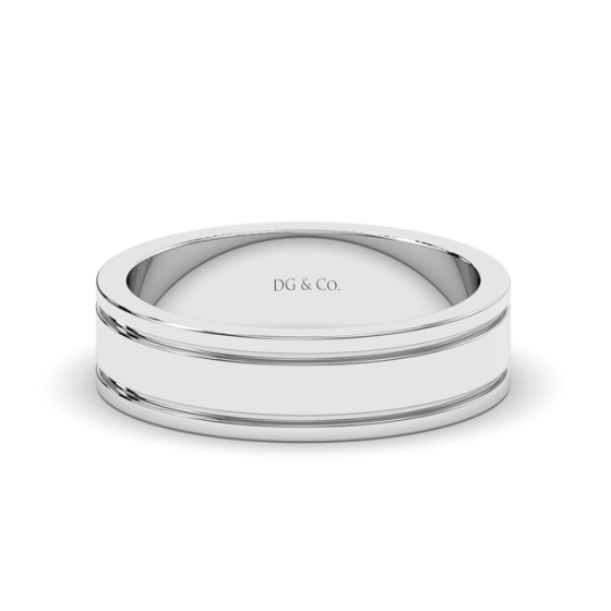 Shiny Inlay Mens Wedding Ring in 9K White Gold 