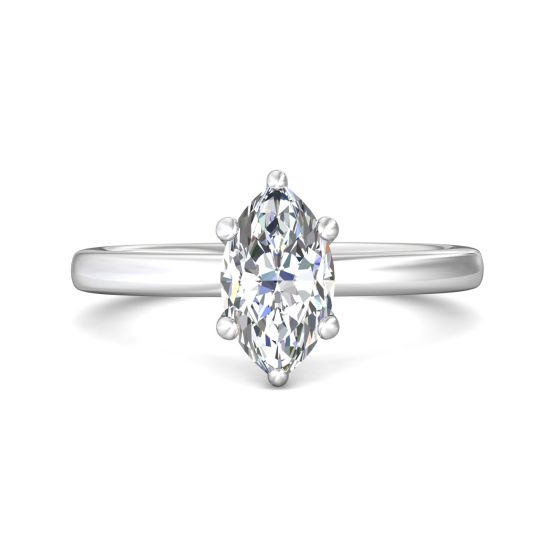 Marquise Cut Solitaire 6 claw setting Diamond Engagement Ring In a Plain Band -18K White