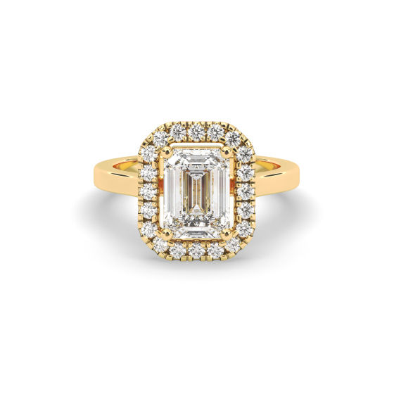 2.00 CT Emerald Cut Halo Diamond Engagement Ring Pave Setting Side stones -18K Yellow