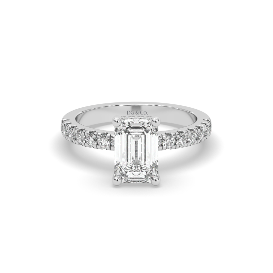 2.00CT Emerald Cut Hidden Halo Pave Setting Diamond Engagement Ring -18K White