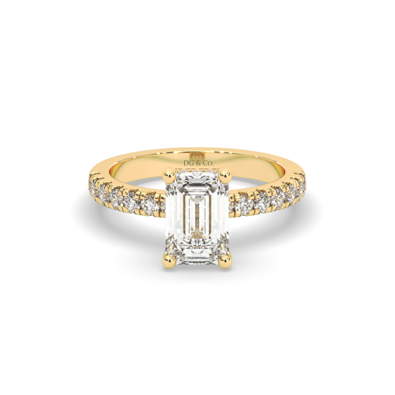 2.00CT Emerald Cut Hidden Halo Pave Setting Diamond Engagement Ring -18K Yellow