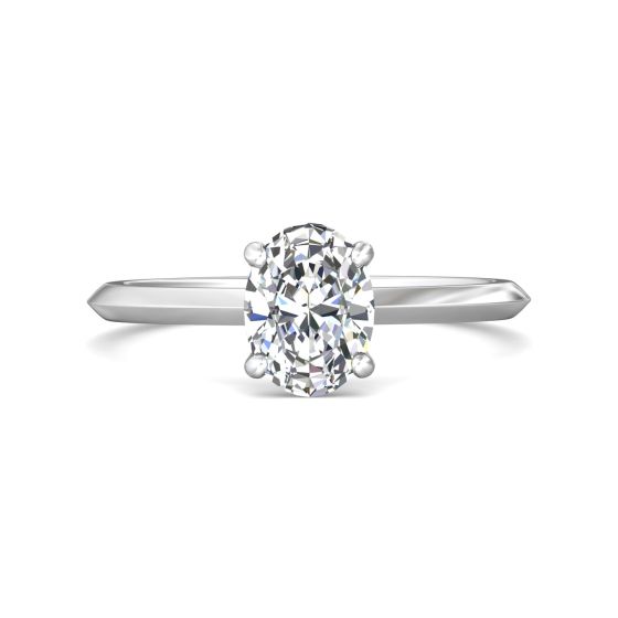 Oval Cut Solitaire Diamond Engagement Ring 4 Claw Setting In a Knife Edge Plain Band -Platinum