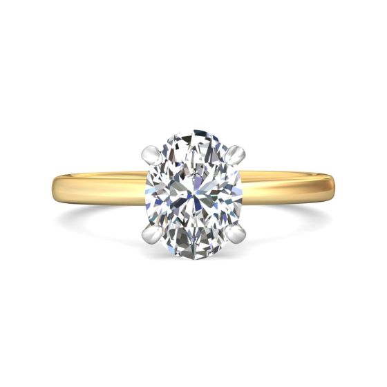  Oval Cut Two-Tone White and Yellow Gold Hidden Halo Diamond Engagement Ring Four Claw Setting 