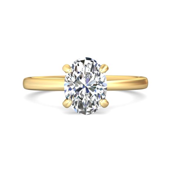 Hidden Halo Diamond Engagement Ring Four Prong Setting In 18K Yellow Gold