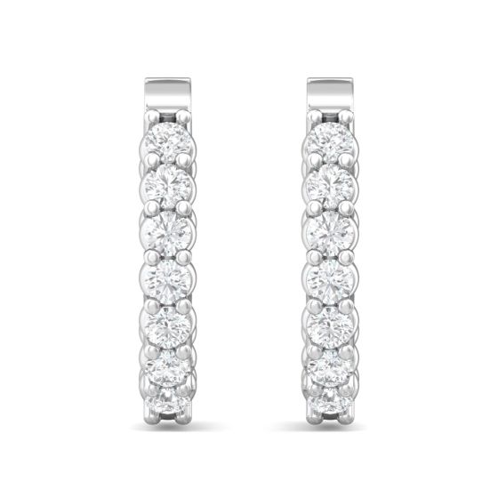 Oval Shape Hinged Hoop Diamond Earrings Share Prong Scallop Set Diamonds In 18K White Gold