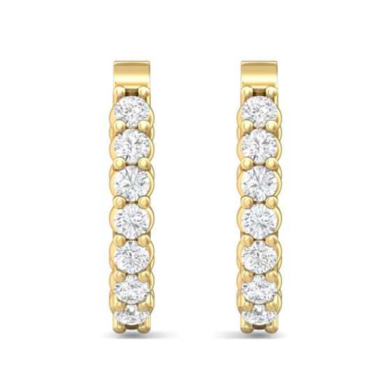 Hoop Diamond Earrings Oval Shape Share Prong In And Out Setting In 18K Yellow Gold 