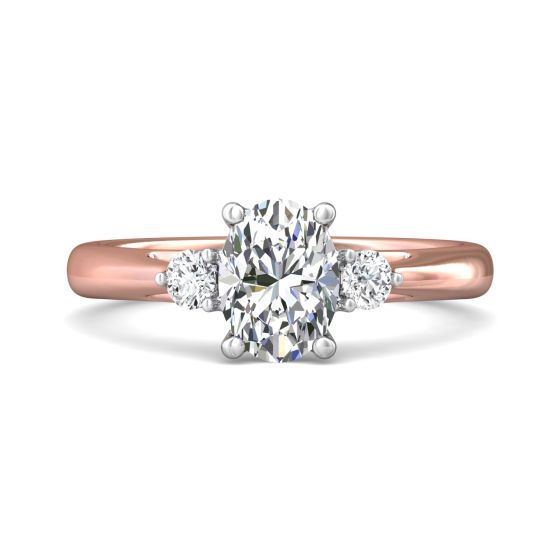 Trilogy Oval Cut Centre Stone Diamond Engagement Ring Side Stones Round Cut 3 Claw Setting-18K Rose