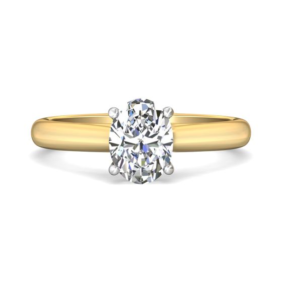 Cathedral Diamond Solitaire Engagement Ring 4 Claw Setting In a Plain band -18K Yellow