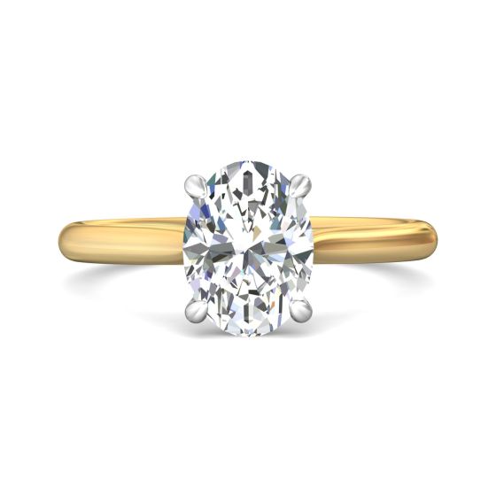 Oval Cut Solitaire Diamond Engagement Ring 4 Claw Setting In a Plain Band -18K Yellow