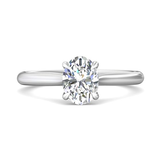 Oval Cut Solitaire Diamond Engagement Ring 4 Claw Setting In a Plain Band -18K White