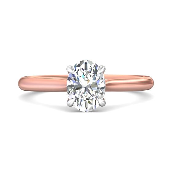 Oval Cut Solitaire Diamond Engagement Ring 4 Claw Setting In a Plain Band -18K Rose