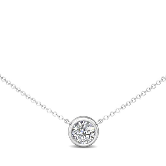 1.00CT Lab Grown Full Bezel Solitaire Diamond Pendant adjustable chain In 18K White Gold