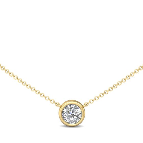 Bezel Setting Diamond Solitaire Necklace Adjustable Chain In 18K Yellow Gold