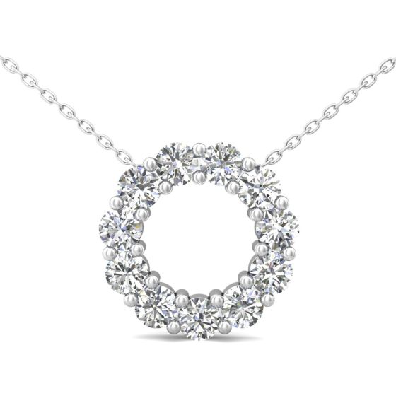 1.00CT Round Cut Lab Grown Diamond Circle Pendant Share Prong Setting In 18K White Gold 