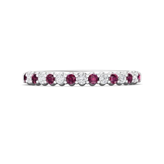 Ruby and Diamond Semi Eternity Classic Wedding Ring Set in 18K White Gold 