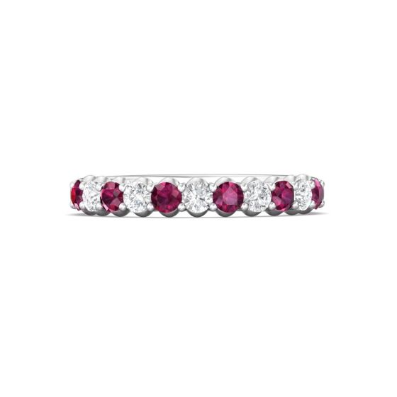 Ruby Diamond Wedding Band Share Claw Setting In 18K White Gold 