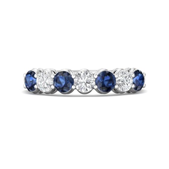 Four Stone Sapphire Diamond Women's Wedding Ring Share Prong Setting In 18K White Gold