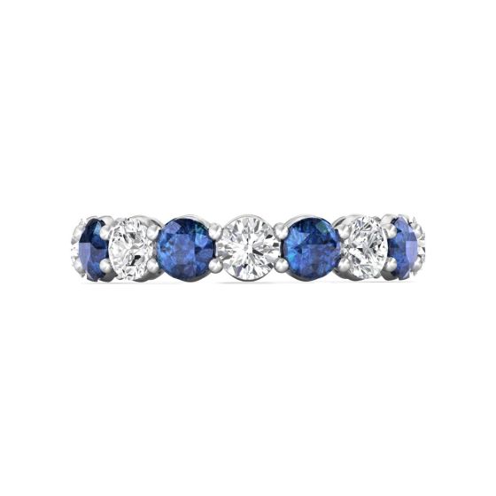 Sapphire and Diamond Full Eternity Wedding Ring Share Prong Setting In 18K White Gold 