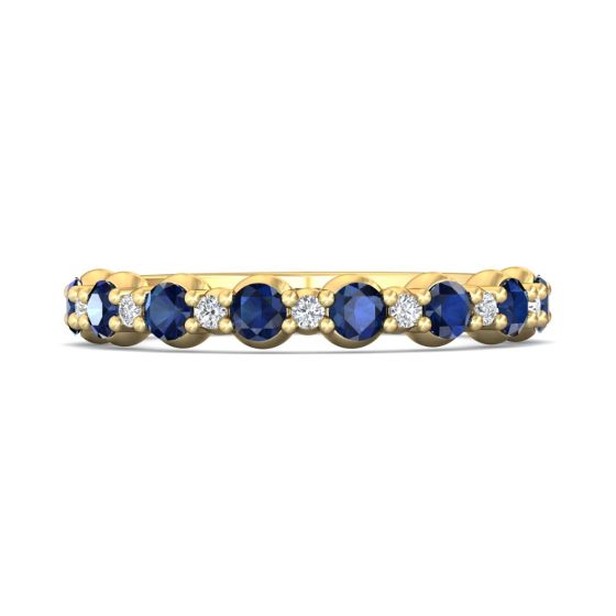 Sapphire Diamond Eternity Wedding Ring Share Prong Setting In 18K Yellow Gold 