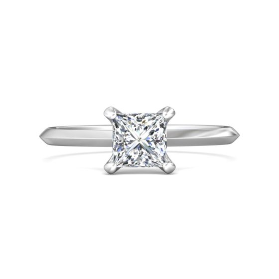 Princess Cut Solitaire Diamond Engagement Ring 4 Claw Setting Knife Edge Band -18K White