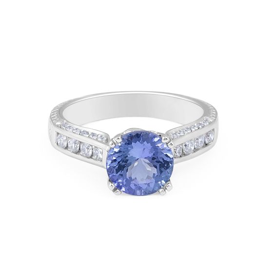 Vintage Style Round Tanzanite Diamond Ring in 18 Karat White Gold  Wedding Rings