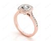 Cushion Cut Halo Ring with Bezel set centre stone with Side Stones in 18K Rose