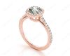 Cushion Cut Halo Diamond Engagement Ring with Claw Set Centre Stone with Pave Set Side Stones in 18K Rose