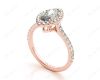 Marquise Cut Halo Diamond Engagement Ring with Claw Set Centre Stone with Pavé Set Side Stones in 18K Rose