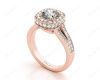 Cushion Cut Halo Ring with Milgrain claw set centre stone in 18K Rose