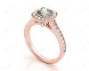Halo Cushion Cut Ring with Four Claws Set Centre Stone in 18K Rose