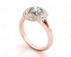 Round Cut Double Halo Plain Band Diamond Engagement ring with claw set centre stone in 18K Rose